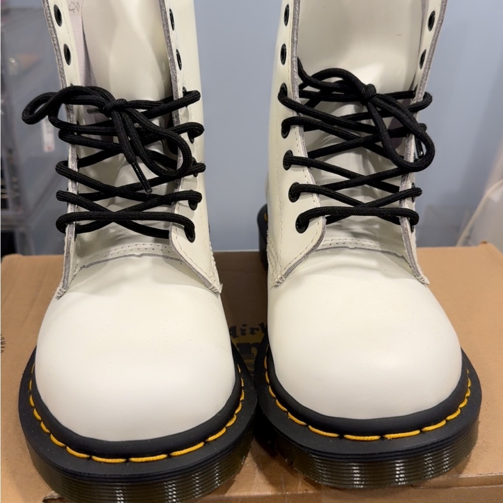 White Lace-Up Boots with Black Laces
